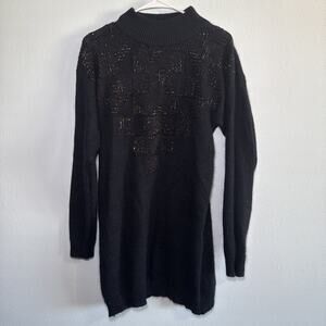 VTG IB Diffusion Black Knit Sweater Dress Metallic Geometric Silk 90's Womens XS